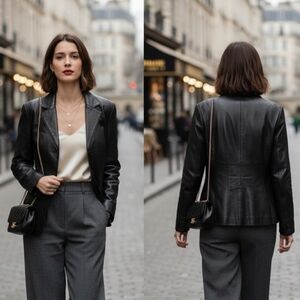 Danier Soft Italian Leather Black Blazer Jacket M-L 14 Cinched Waist